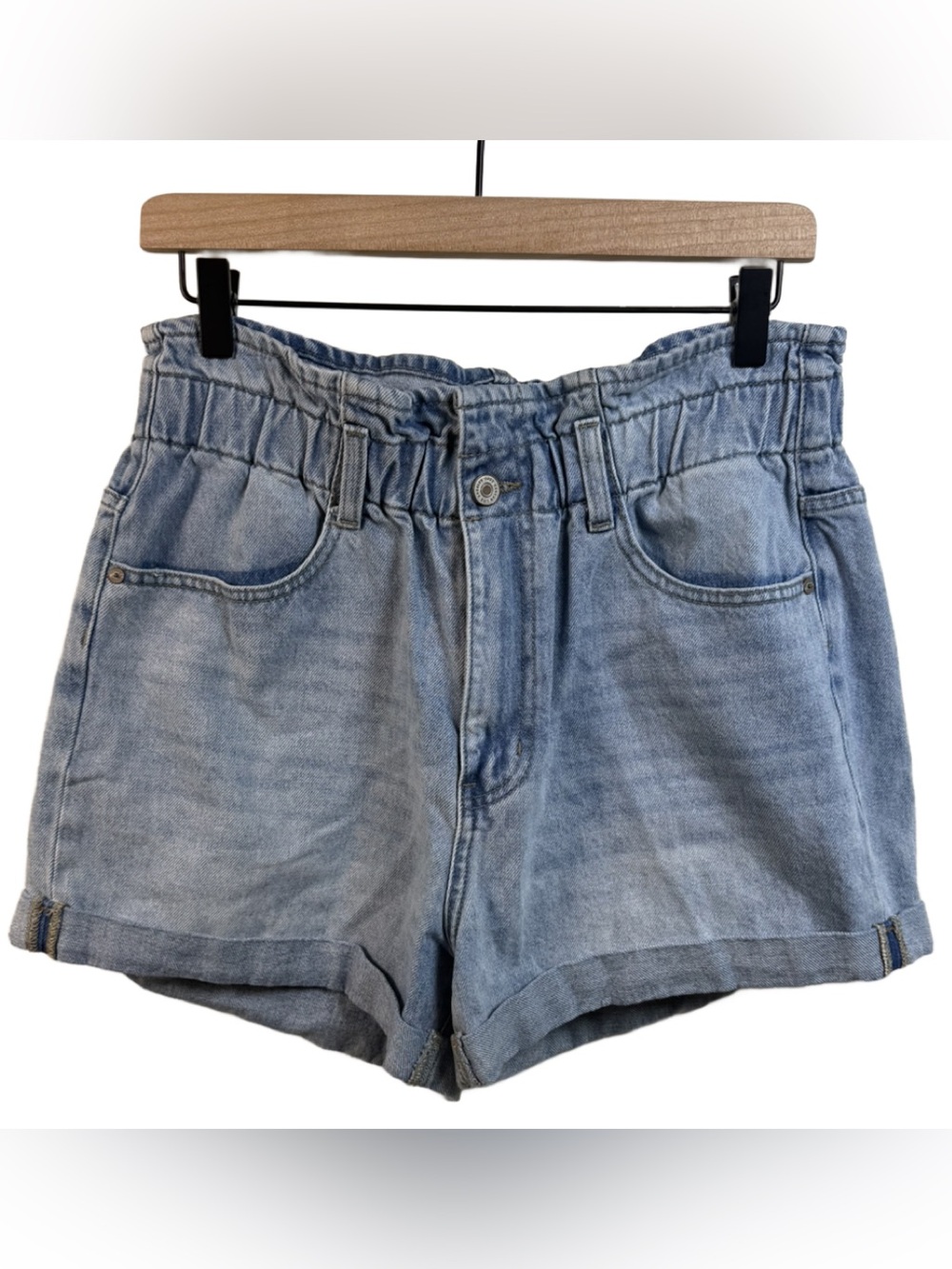 KanCan Light Blue Paperbag Waist Denim Shorts